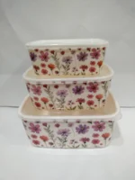 3 Pcs Square Bowl Set With Plastic Lid