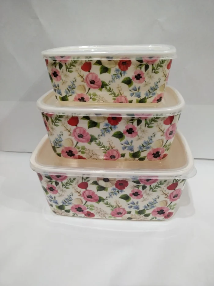 3 Pcs Square Bowl Set With Plastic Lid