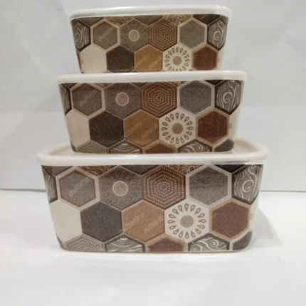 3 Pcs Square Bowl Set With Plastic Lid