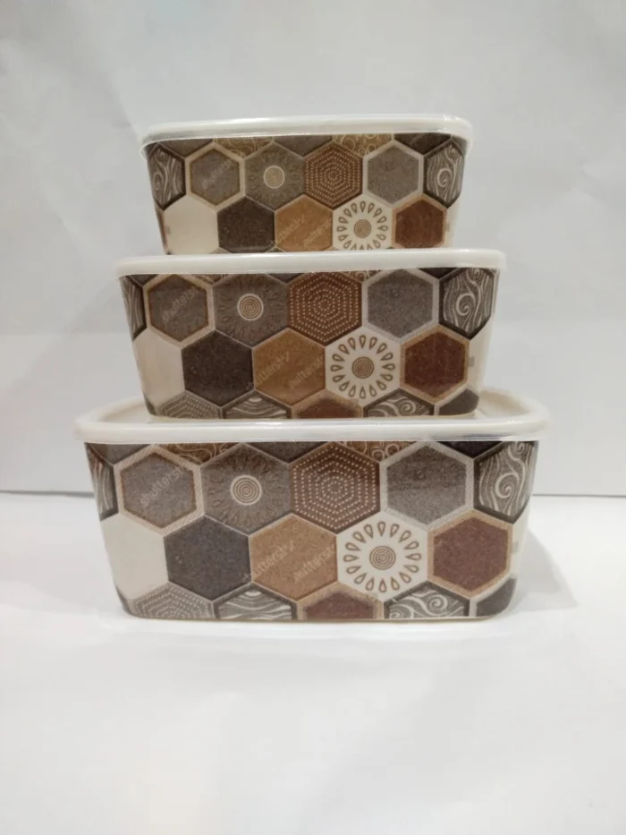 3 Pcs Square Bowl Set With Plastic Lid