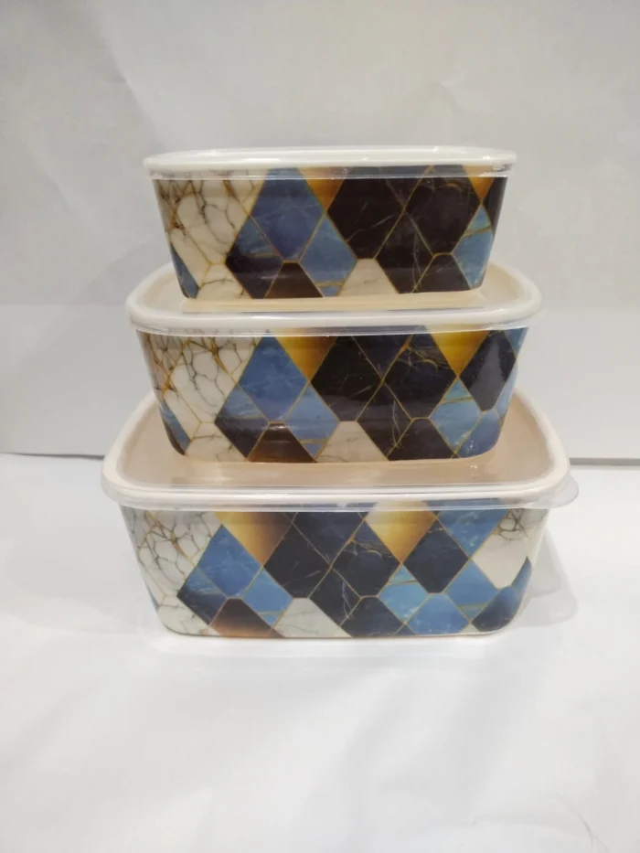 3 Pcs Square Bowl Set With Plastic Lid