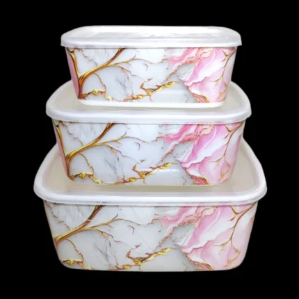 3 Pcs Square Bowl Set With Plastic Lid For Storage
