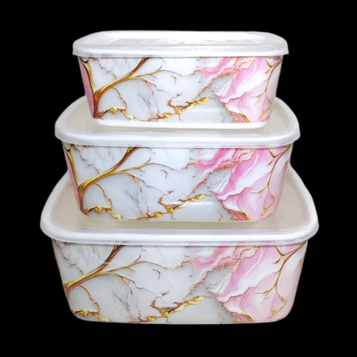 3 Pcs Square Bowl Set With Plastic Lid For Storage