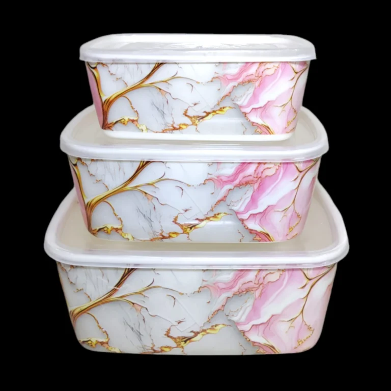 3 Pcs Square Bowl Set With Plastic Lid For Storage