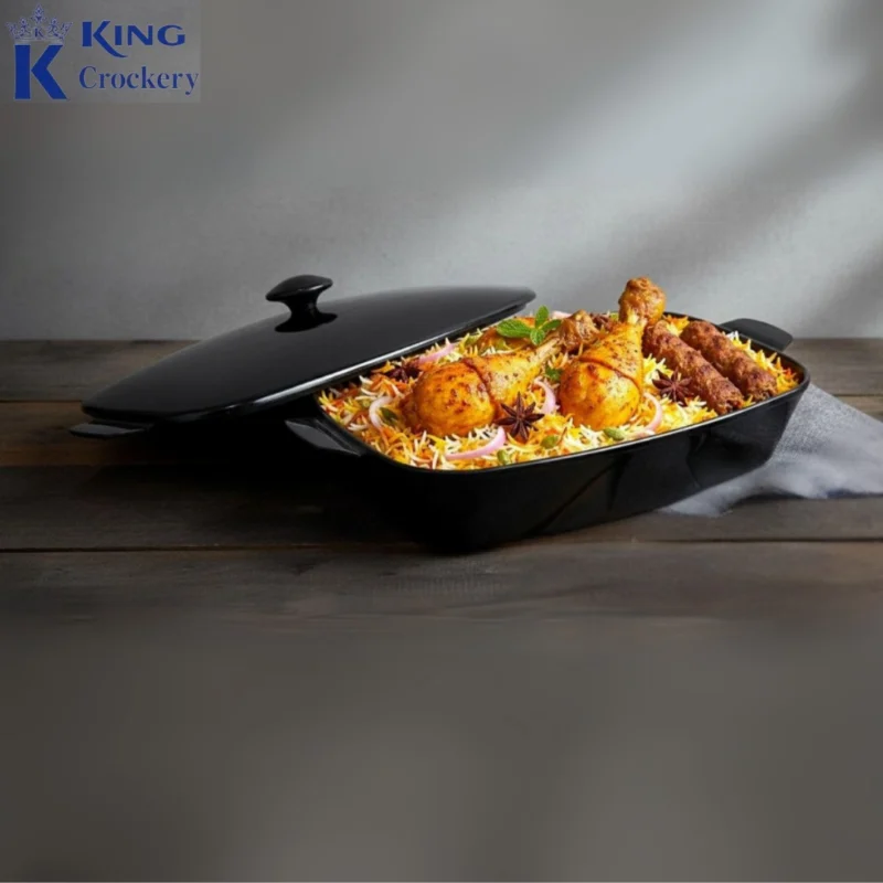 black color melamine double glazed roaster with lid