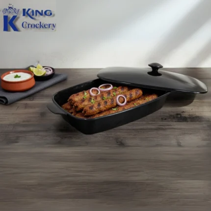 black color melamine double glazed roaster with lid