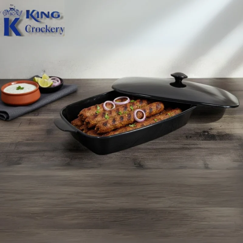 black color melamine double glazed roaster with lid
