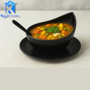 Black Color Soup Piyali, Saucer and Soup Spoon