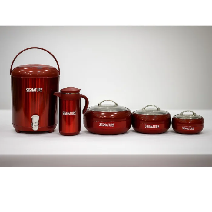Signature Red Color 5-Piece Gift Pack Color which Includes 3 Hot Pots , 1 Cooler and 1 Thermos