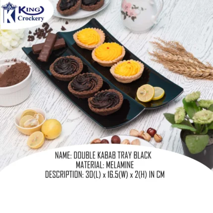 Melamine Black Color Double Kabab Tray For Serving