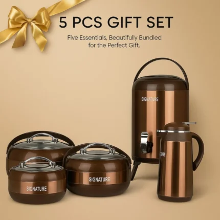 Signature 5-Piece Gift Pack Brown Color which Includes 3 Hot Pots , 1 Cooler and 1 Thermos