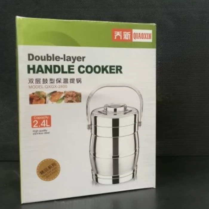 Stainless steel tiffin lunch box with 2.4 liter capacity
