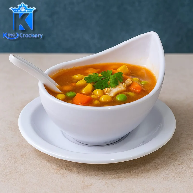 White Color Soup Piyali, Saucer and Soup Spoon