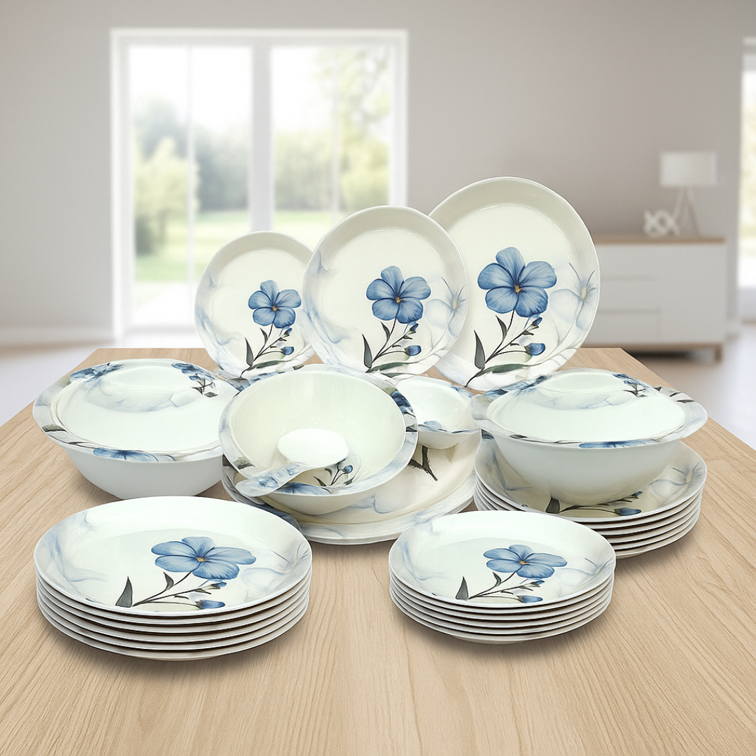melamine printed double glazed dinner set for dining and serving 4
