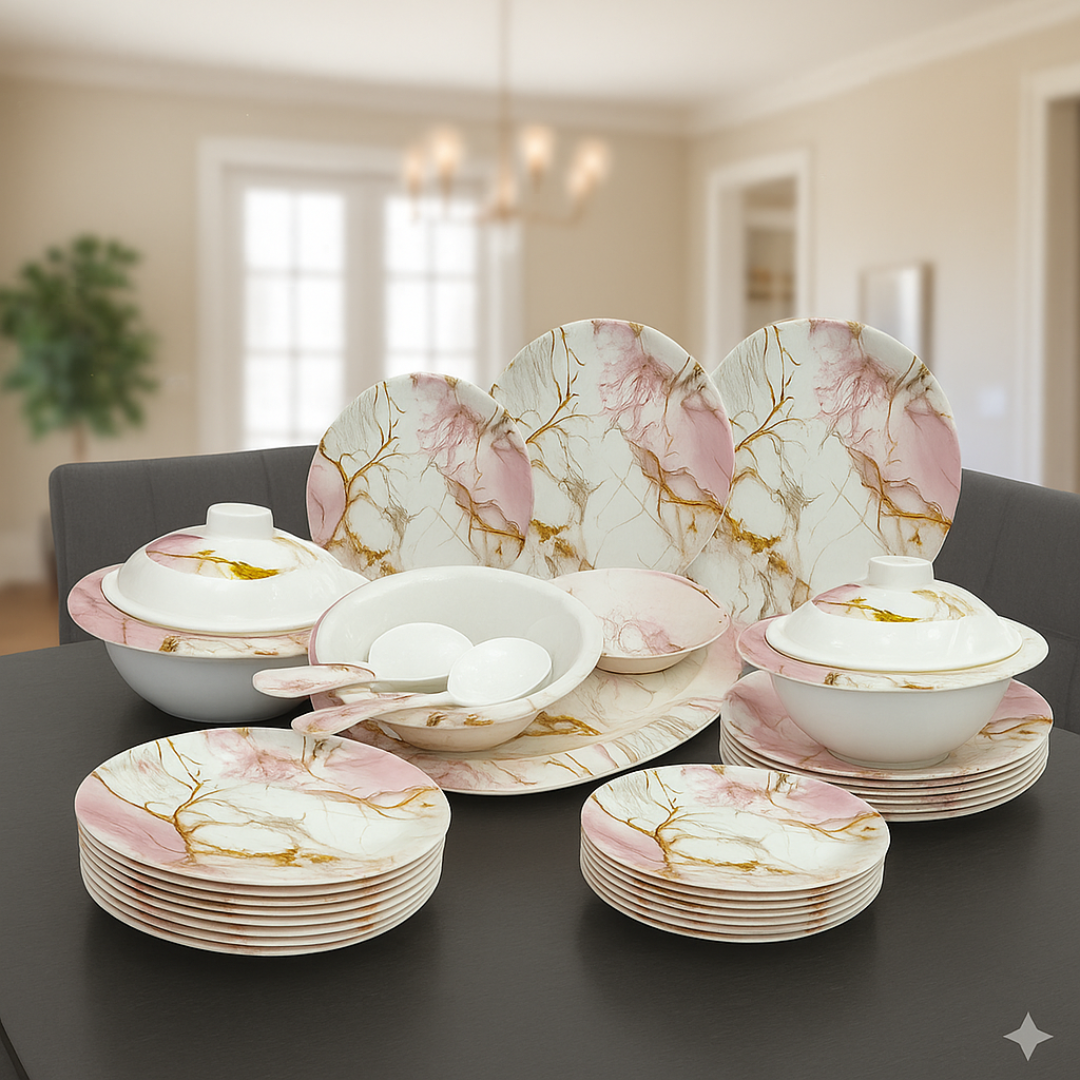 melamine printed double glazed dinner set for dining and serving 7