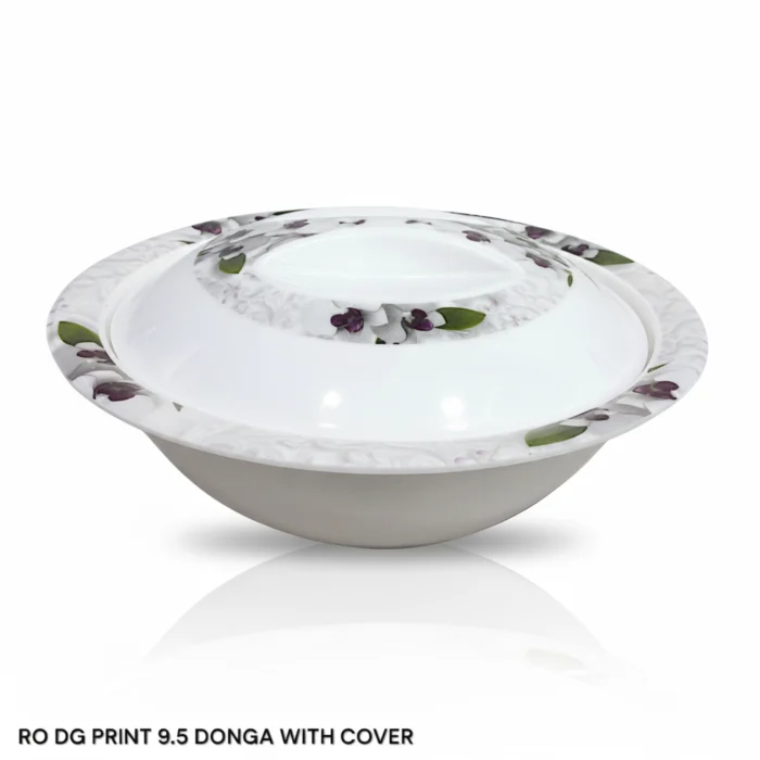 Printed Melamine Double Glazed 9.5 inch Donga With Cover For Serving