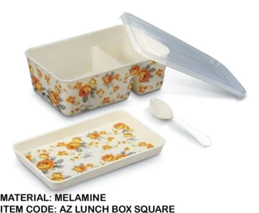 Square Shaped Melamine Printed Lunch Box With Spoon