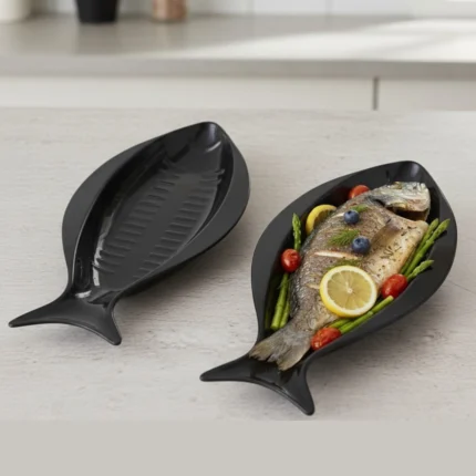 melamine fish serving platter in black color