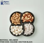 melamine haleem topping 4 section platter for serving in black color
