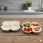 melamine haleem topping 4 section platter for serving in cream color