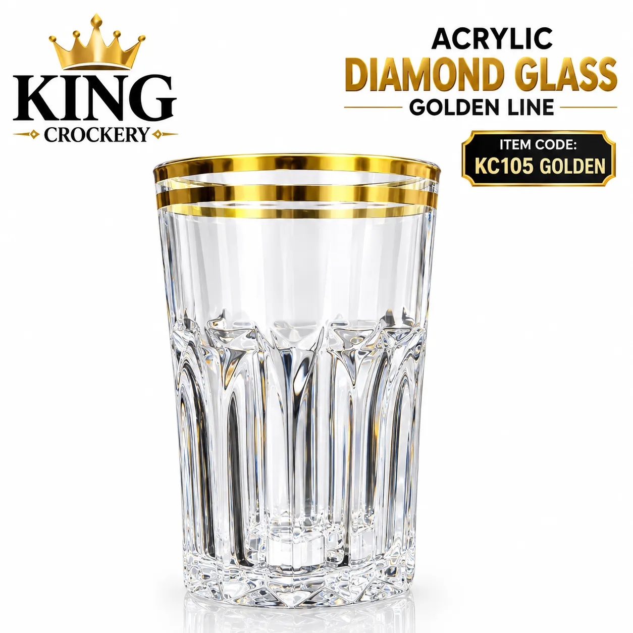 Acrylic Diamond Glass Golden Line – 250 ml (Unbreakable)