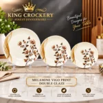 Golden Floral Leaf Printed Melamine Double Glaze 10 Inch Rice Plate - Image 3