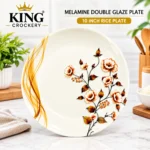 Golden Floral Leaf Printed Melamine Double Glaze 10 Inch Rice Plate - Image 2