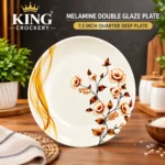 Golden Floral Leaf Printed Melamine Double Glaze 7.5 Inch Quarter Deep Plate - Image 2