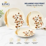 Golden Floral Leaf Printed Melamine Double Glaze 10 Inch Rice Plate - Image 4