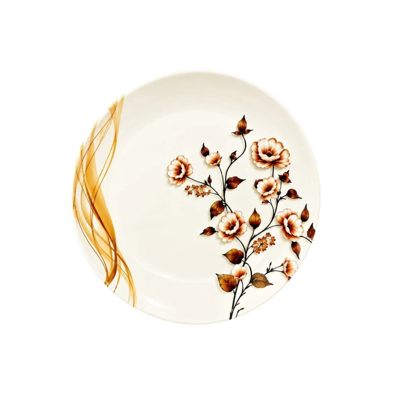 WhatsApp Image 2026-10-06 at 8.23.35 PM Golden Floral Leaf Printed Melamine Double Glaze 7.5 Inch Quarter Deep Plate - Image 1