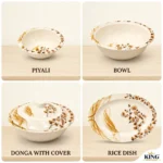 Golden Floral Leaf Printed Melamine Double Glaze Dinner Set - Image 4